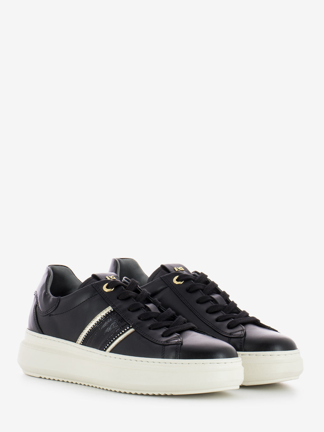 Nero Giardini Black/gold leather and naplak sneakers