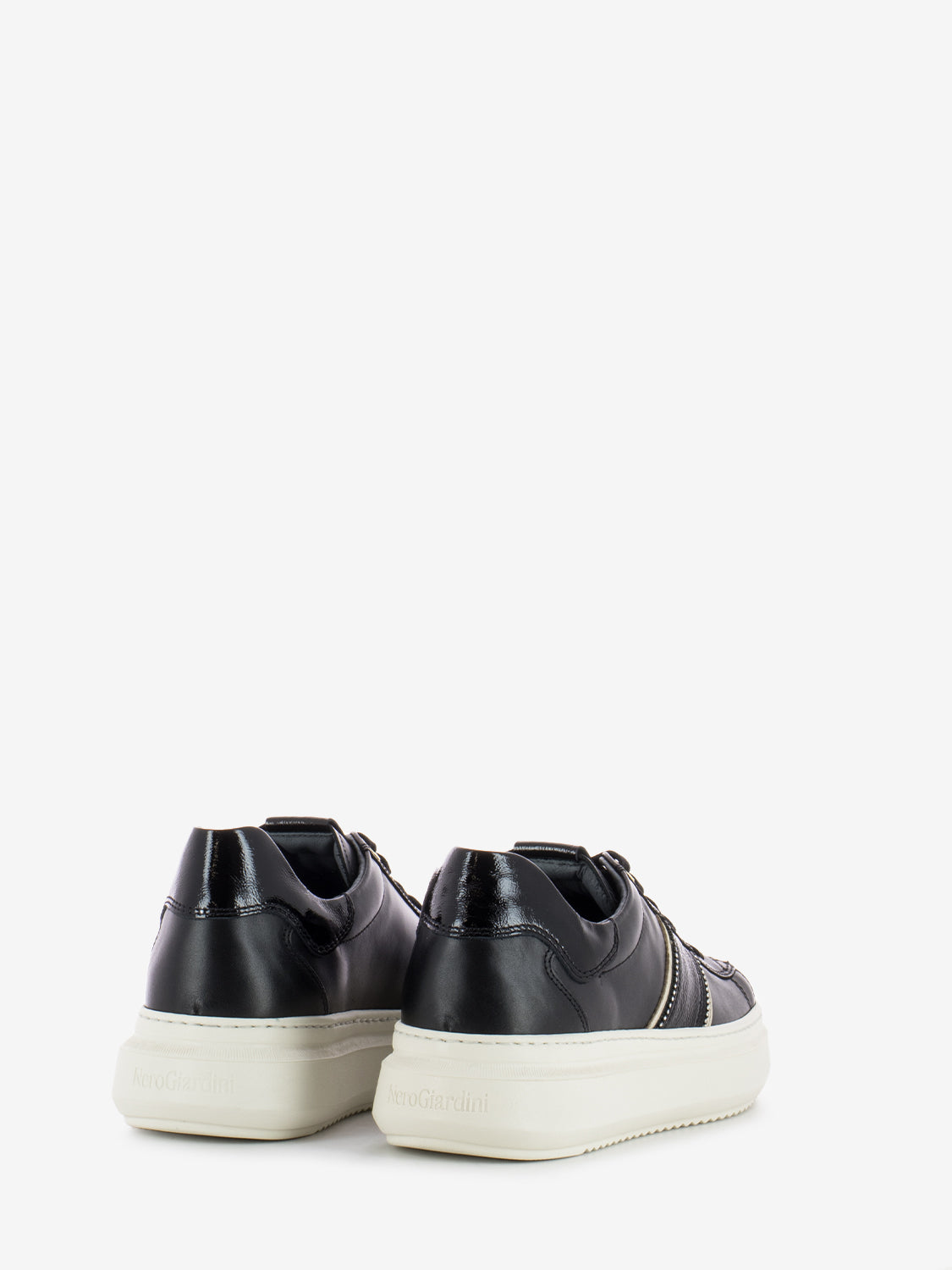 Black / gold leather and naplak sneakers