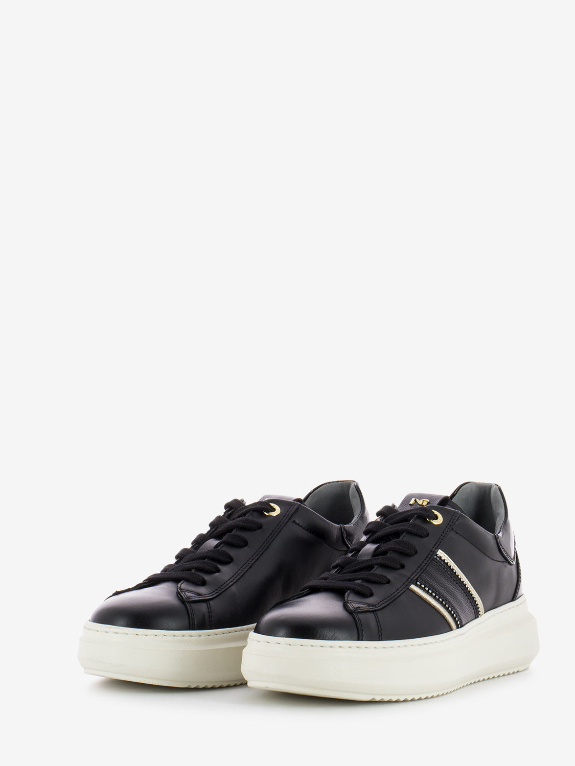 Black / gold leather and naplak sneakers