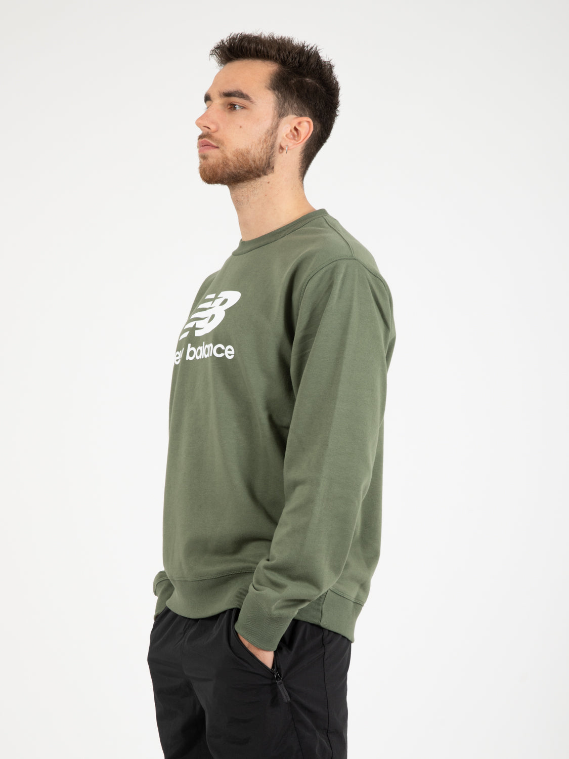 Essentials Stacked Logo French Terry Crewneck olive green