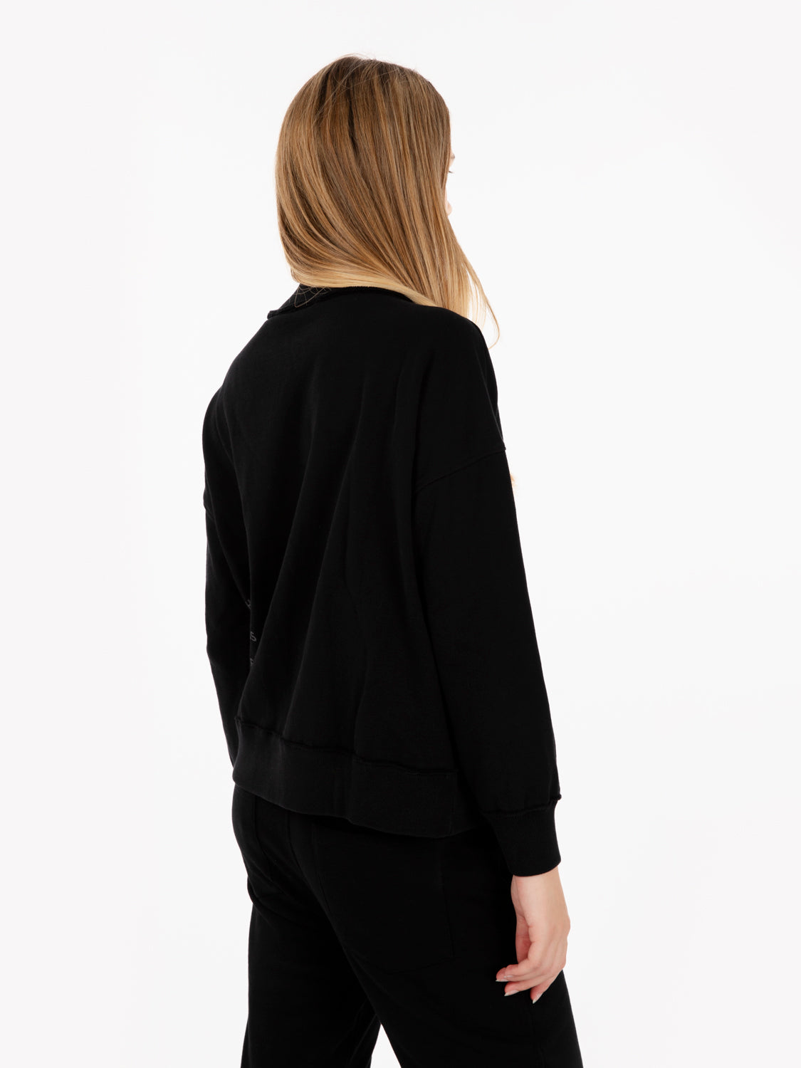 Felpa full zip collo alto nera