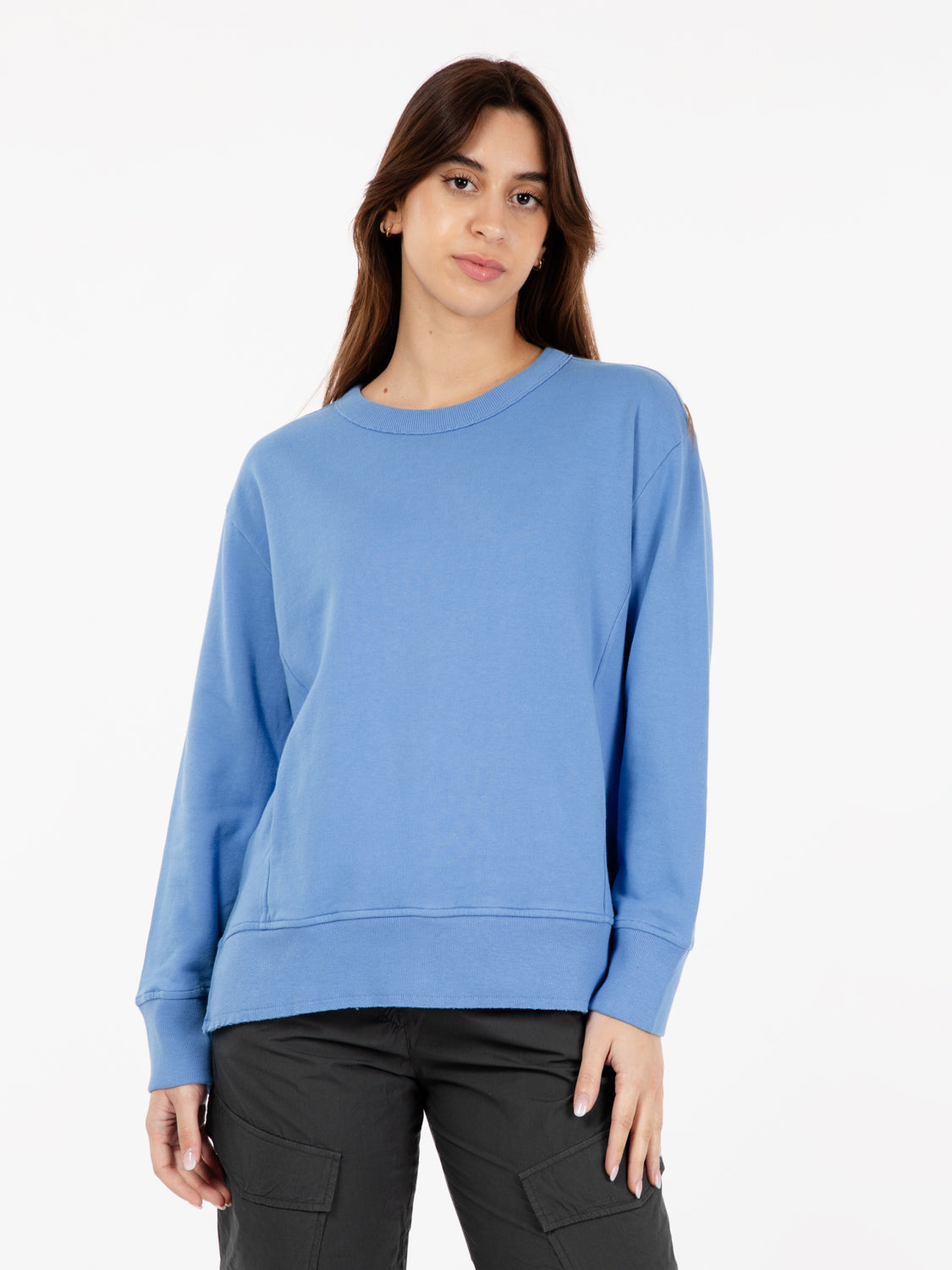 Felpa girocollo fondo a taglio vivo provenza