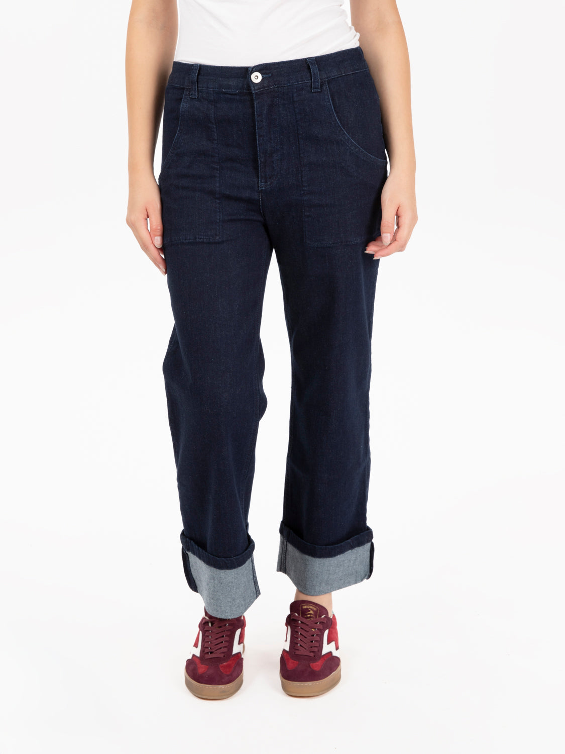 Jeans a vita alta relaxed fit con risvolto