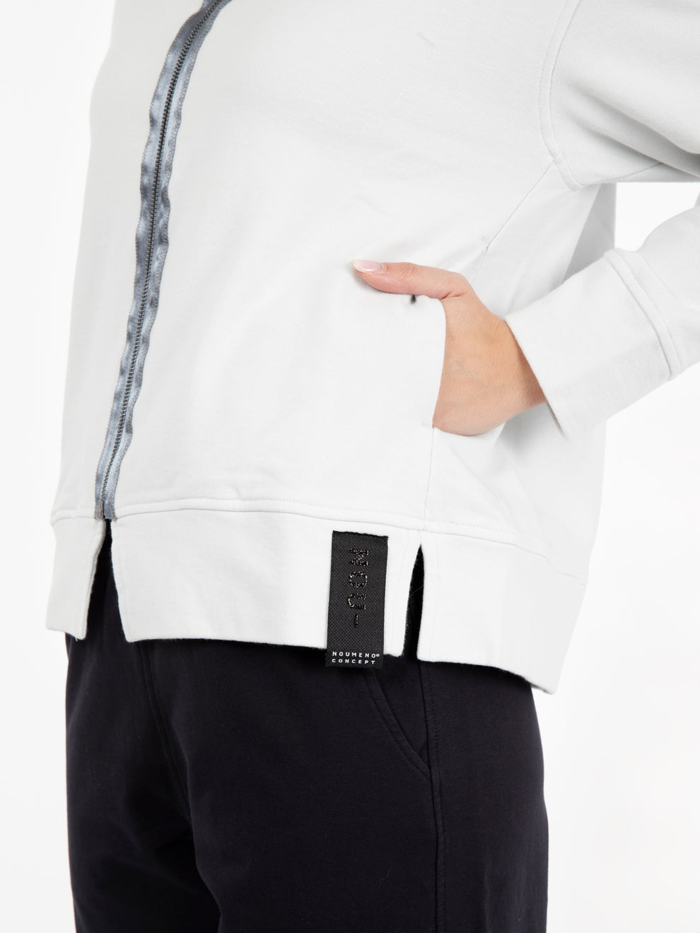 Felpa con zip dettaglio raso stucco