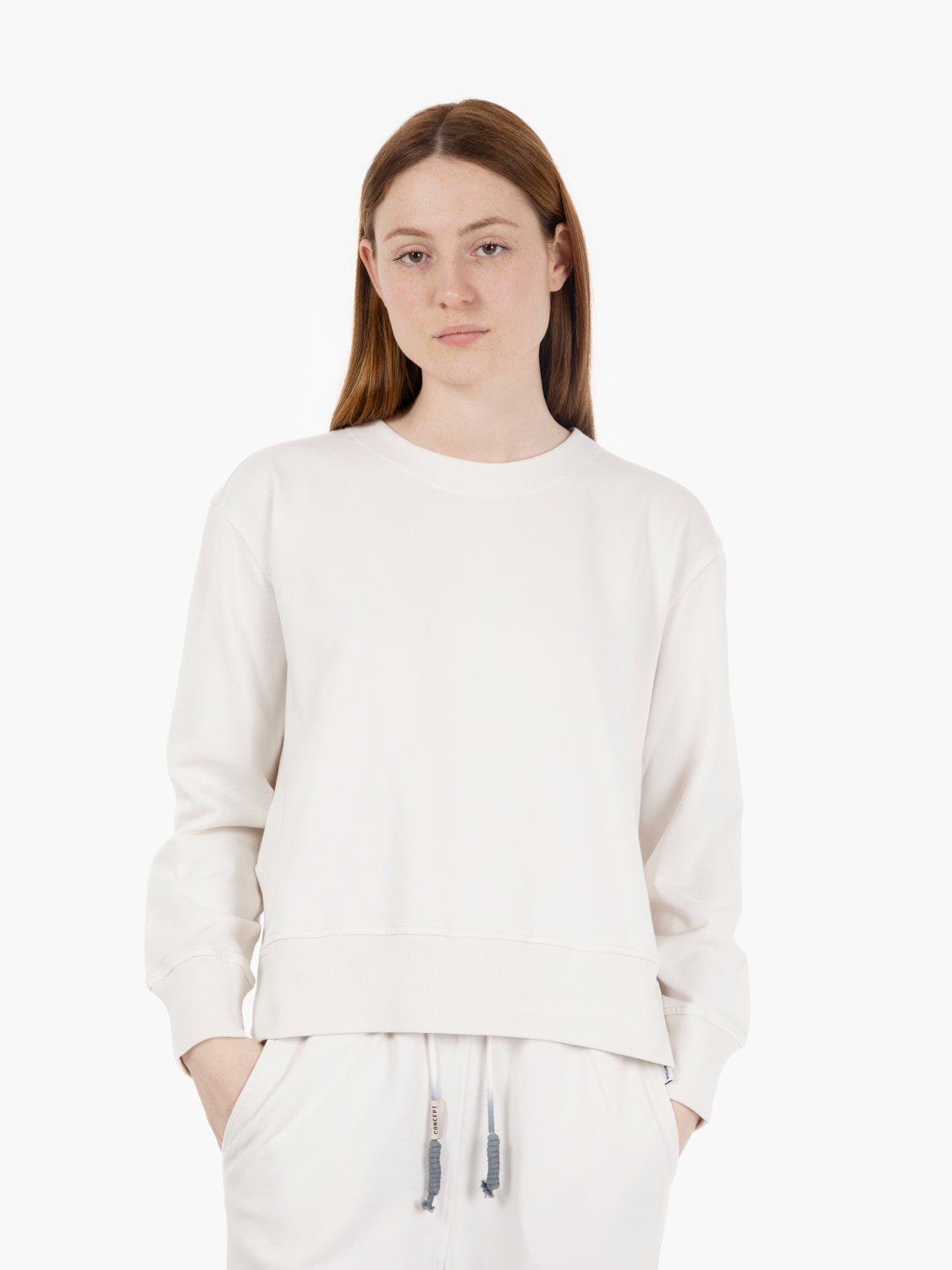 Felpa girocollo con spacchi laterali bianco