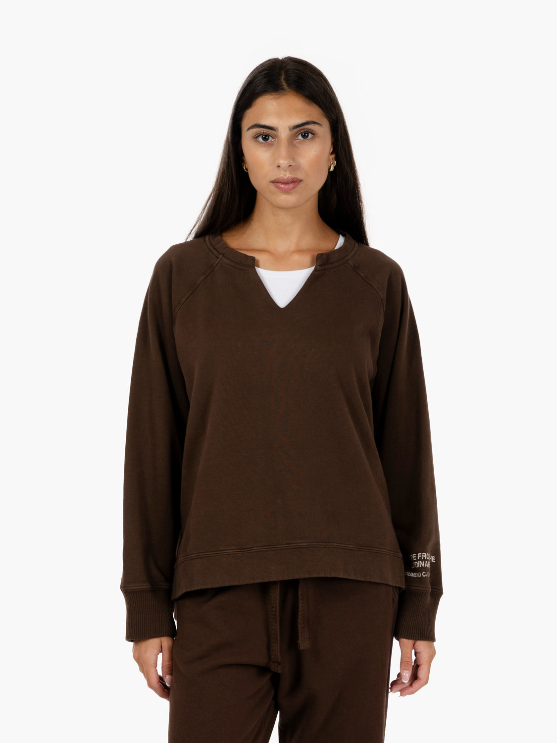 Brown V-neck sweatshirt