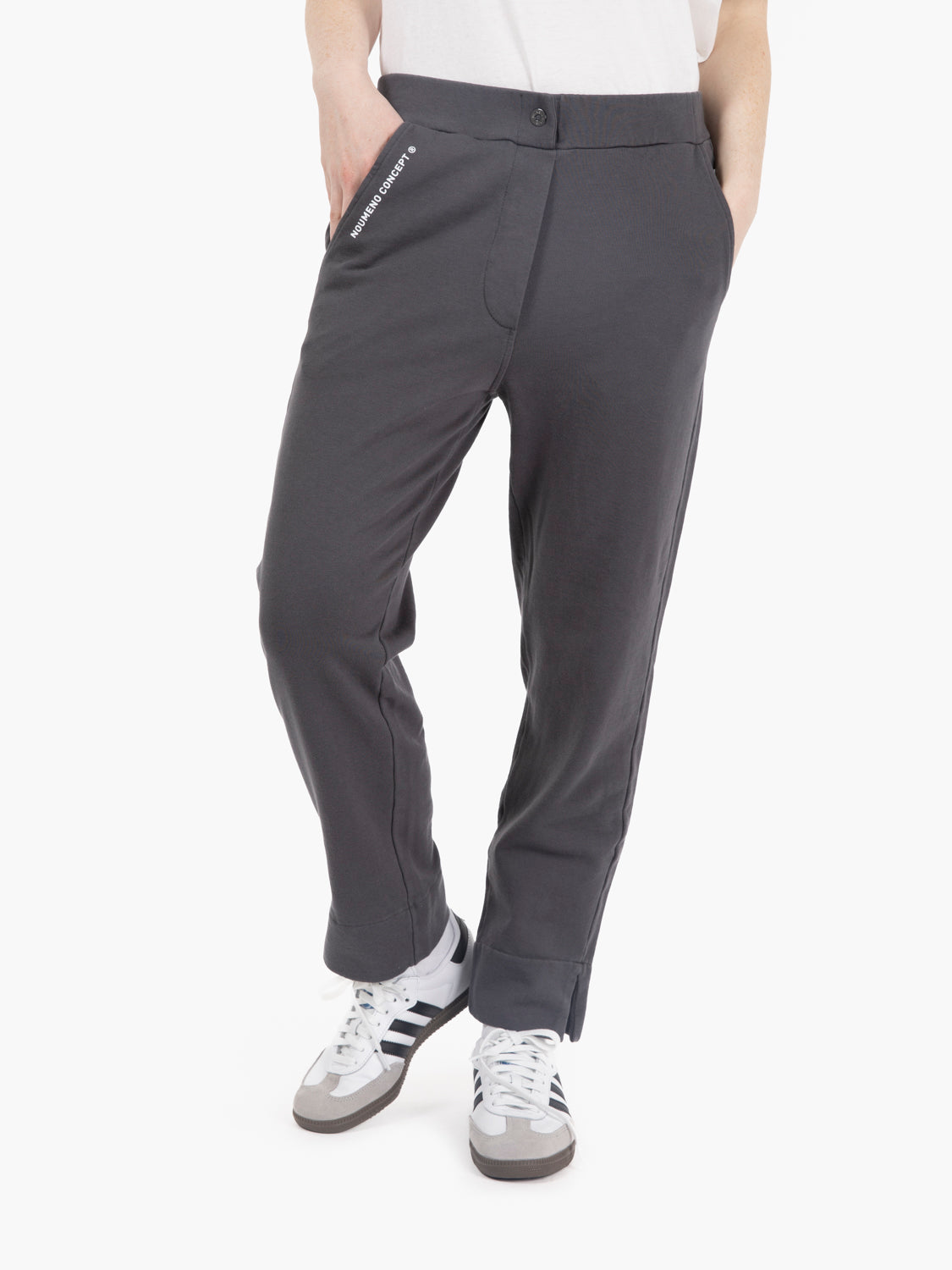 Pants with slit on the grey bottom