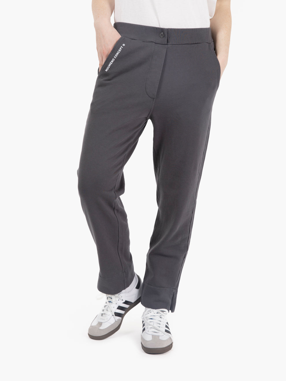 Pants with slit on the grey bottom