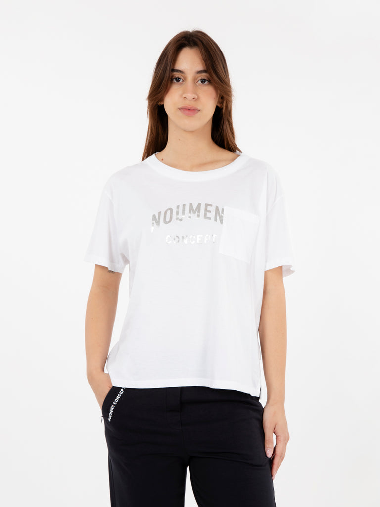 NOU-NOUMENO CONCEPT - T-shirt con stampa cut-out bianca