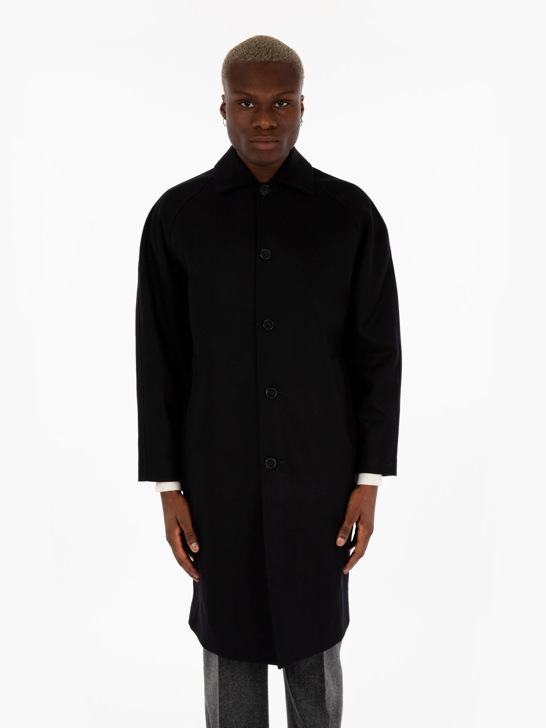 Midnight blue wool and cashmere coat