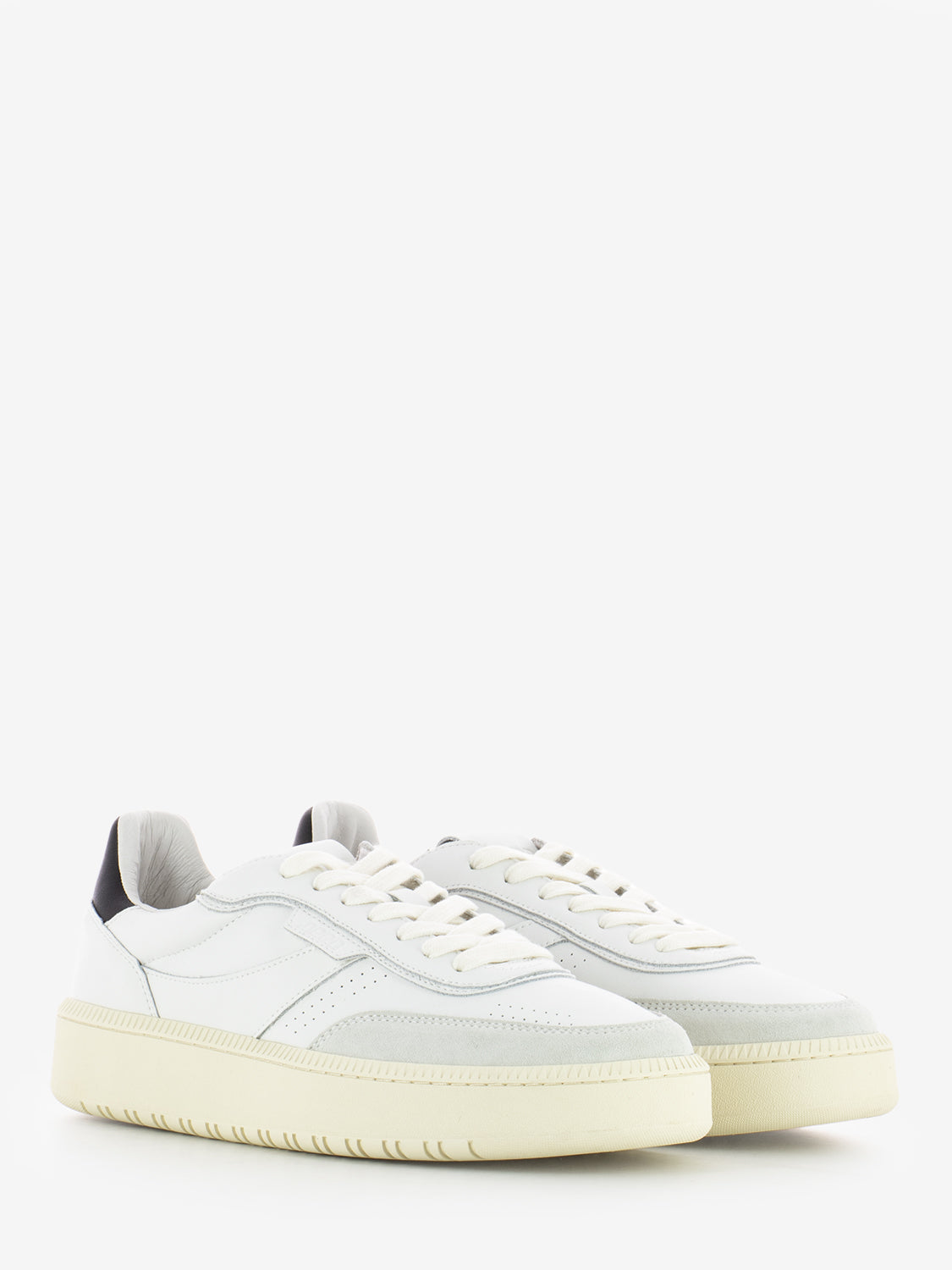 White / black leather suede sneakers
