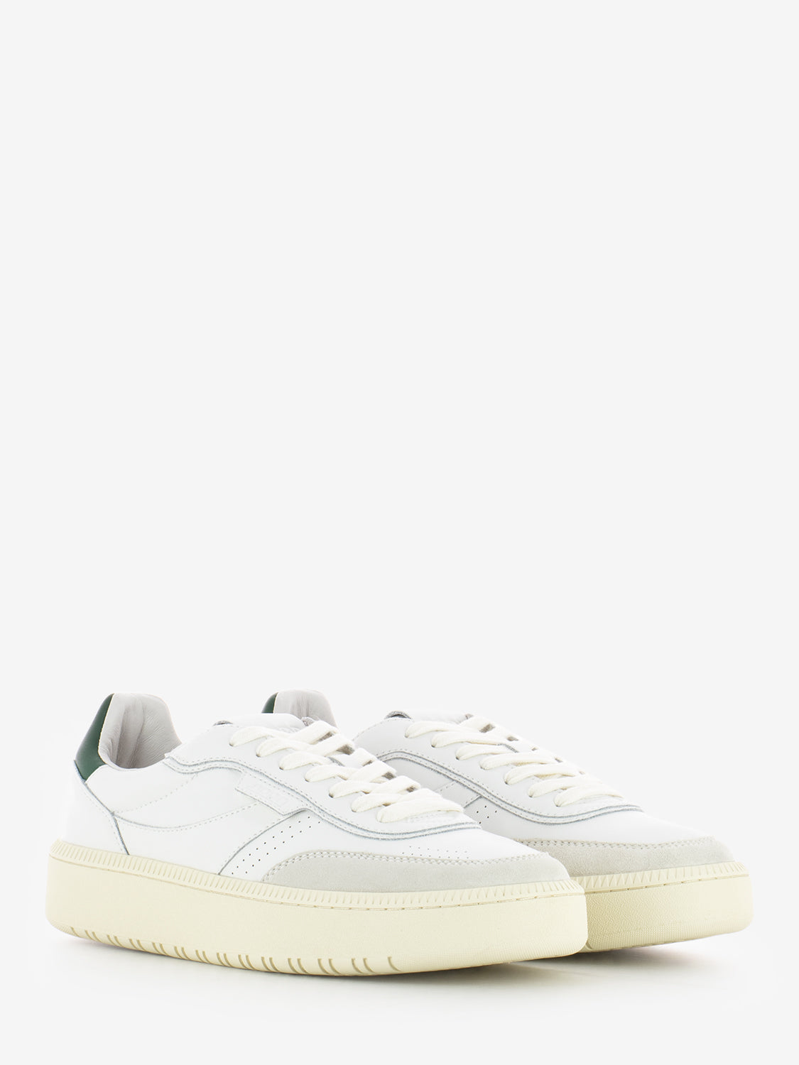White / green leather suede sneakers