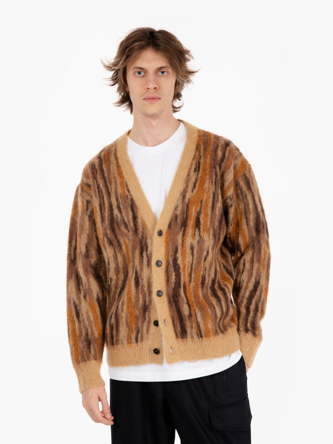 Cardigan misto mohair animalier cammello