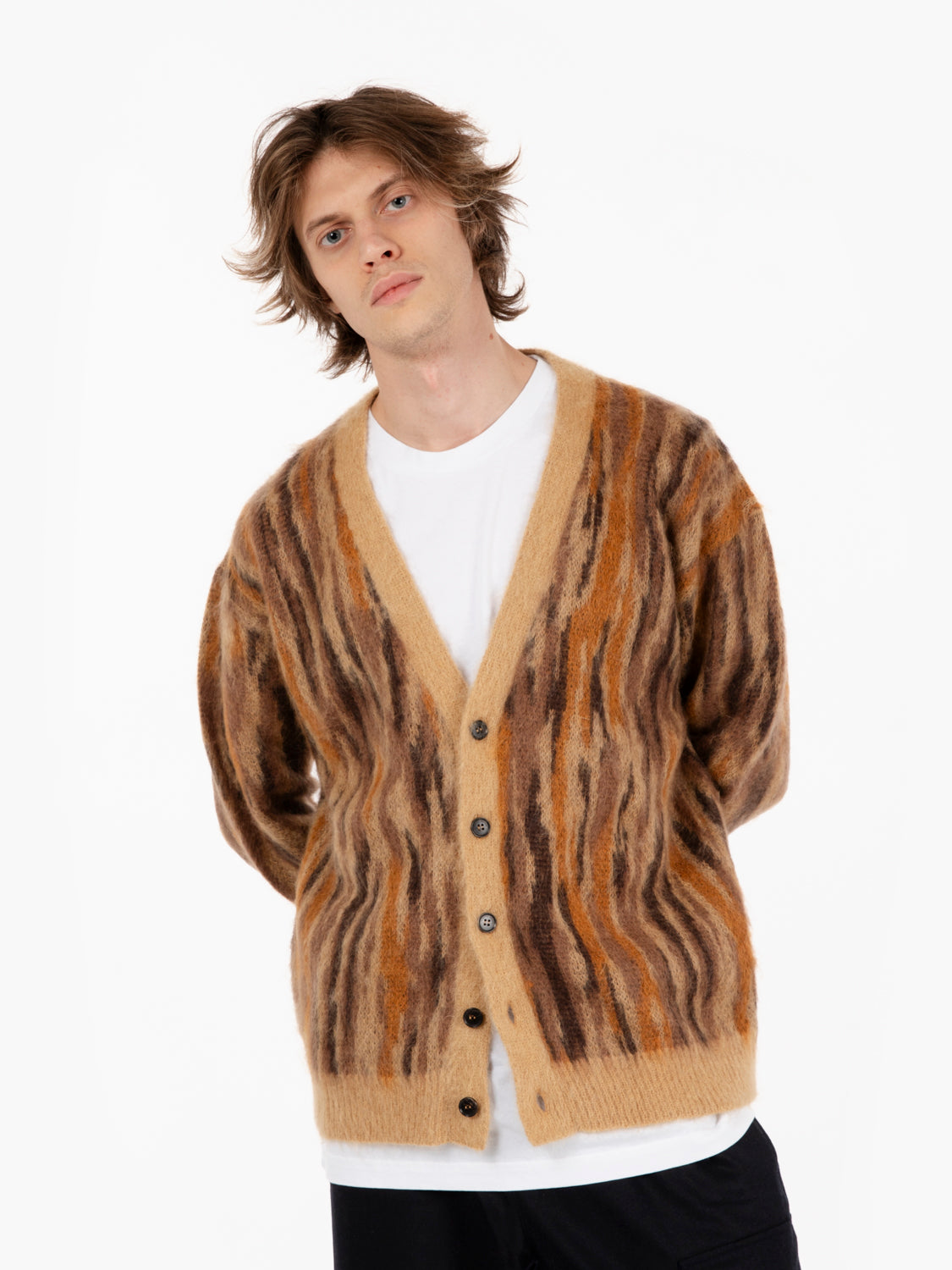 Cardigan misto mohair animalier cammello