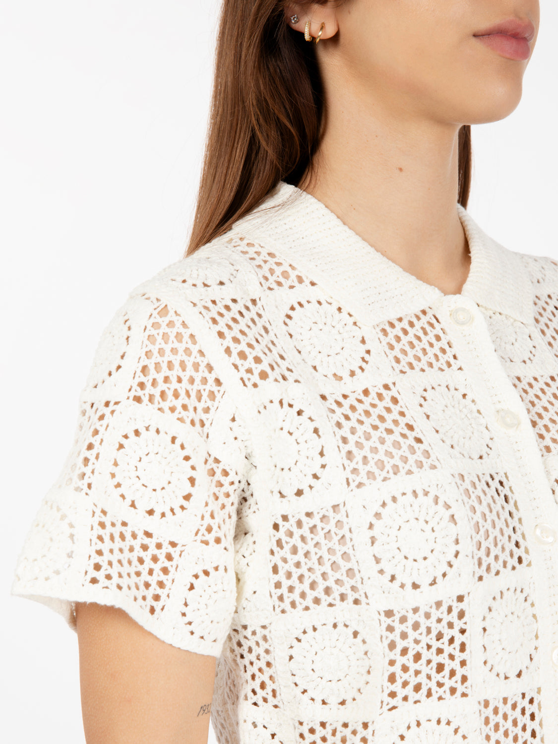 Agatha crochet knit unbleached shirt