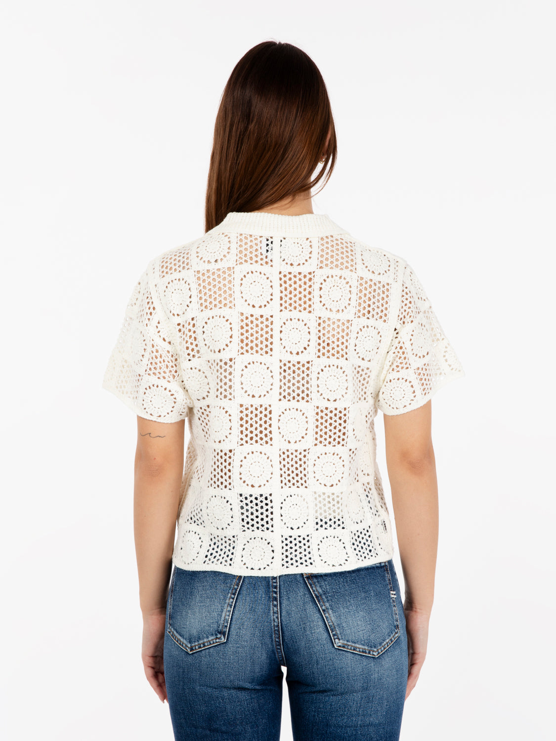 Agatha crochet knit unbleached shirt