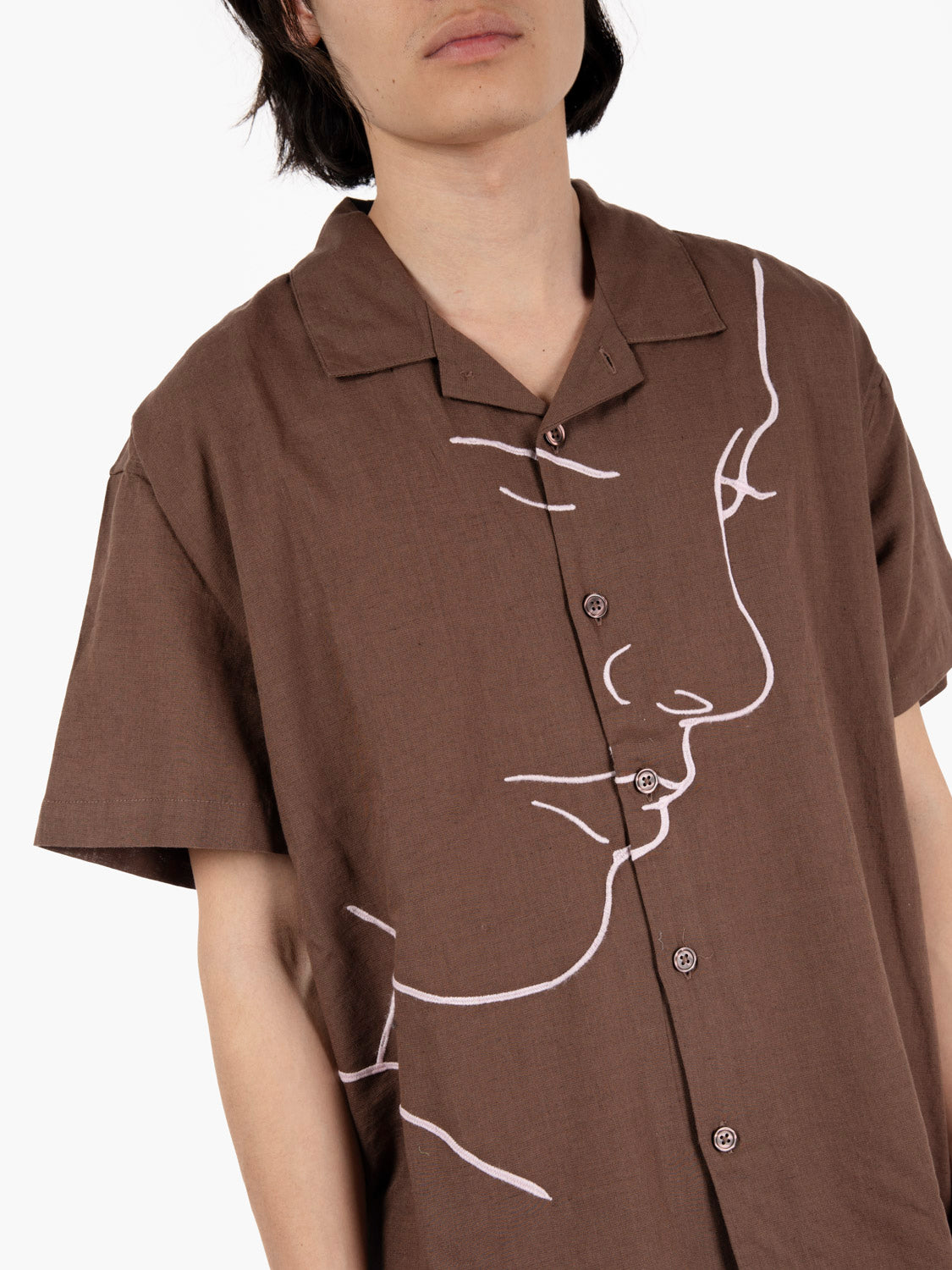 Frances woven shirt S/S unbleached brown / pink