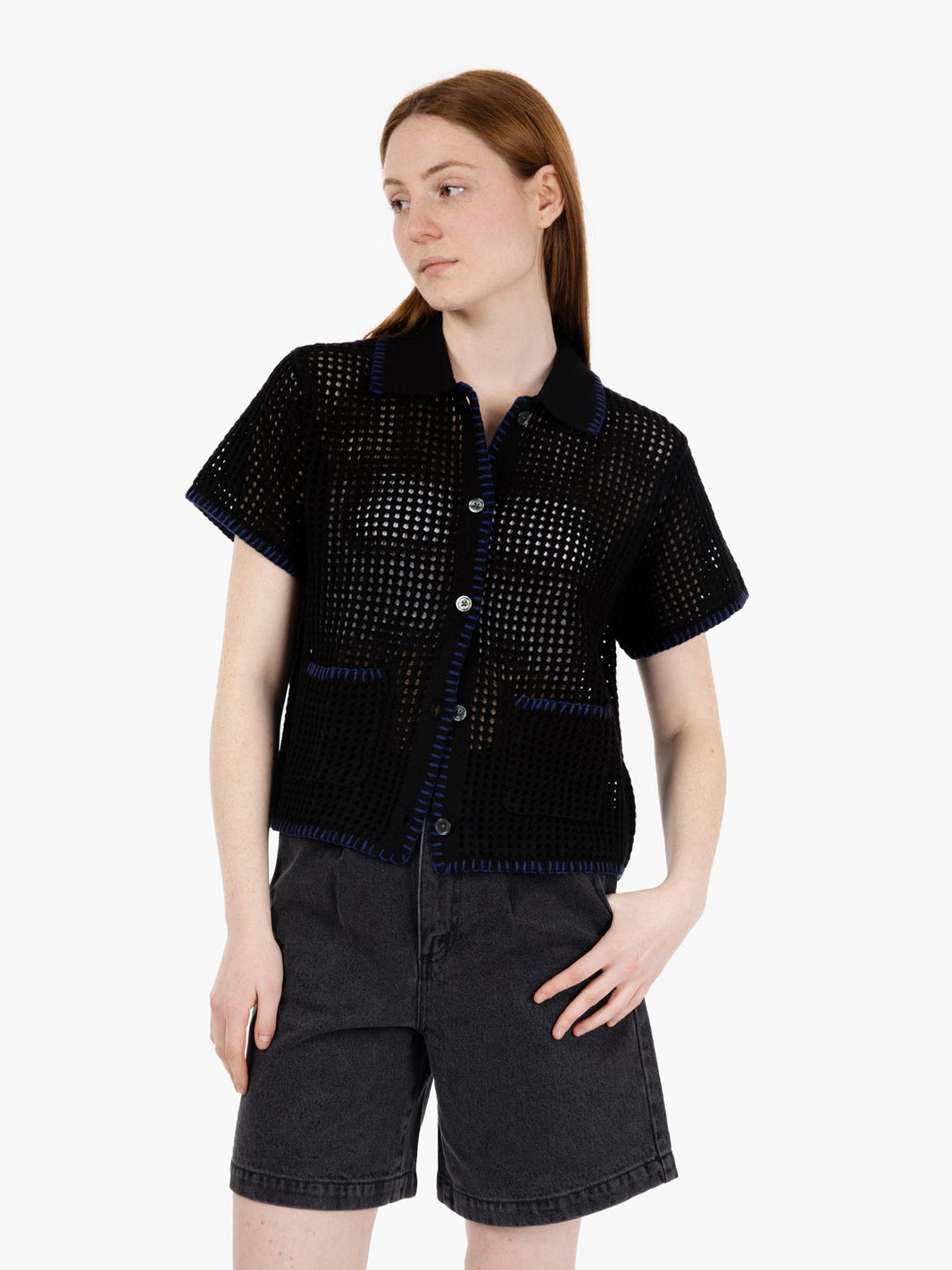 Pilar crochet shirt black / blue
