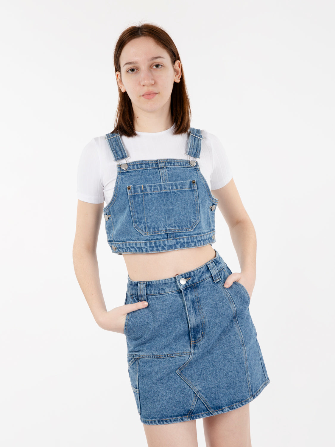 Denim overall crop top best sale