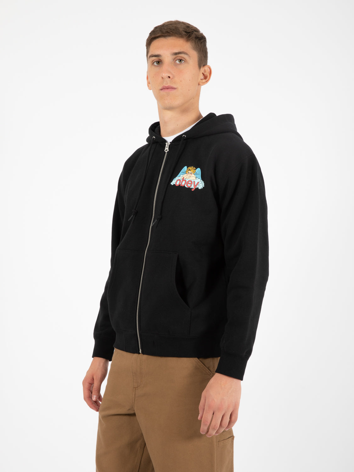 Felpa Heaven Angel Premium zip hooded fleece black