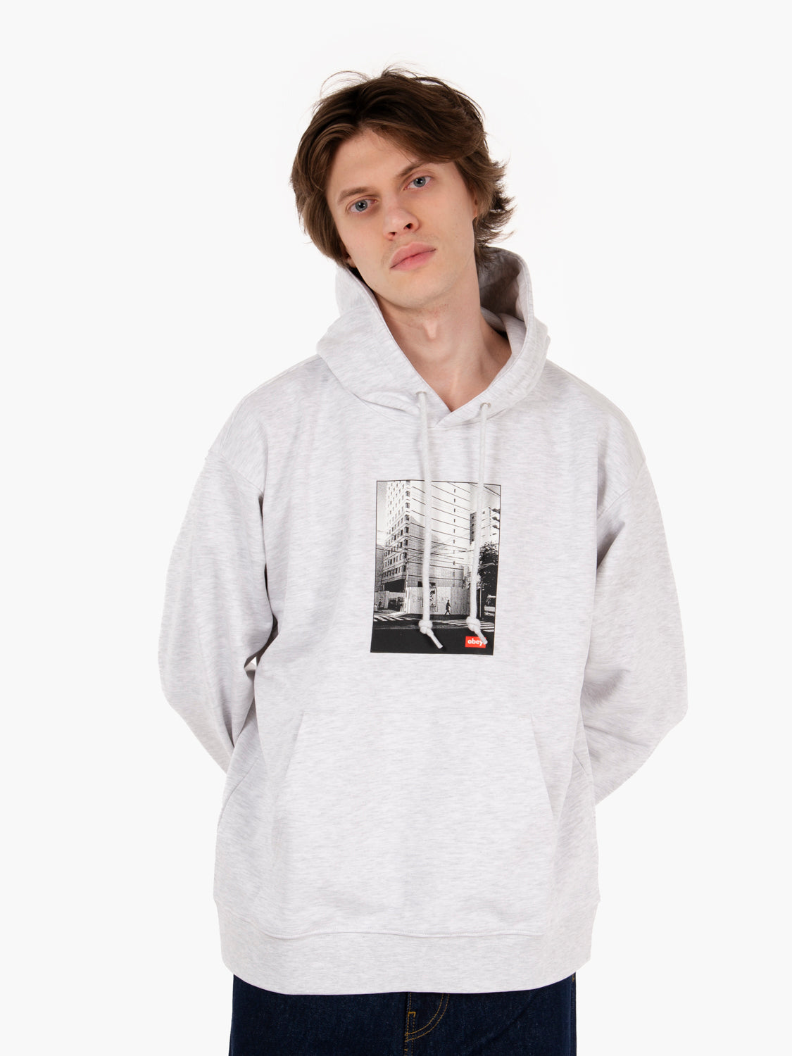 Felpa hooded Osaka photo fleece grey