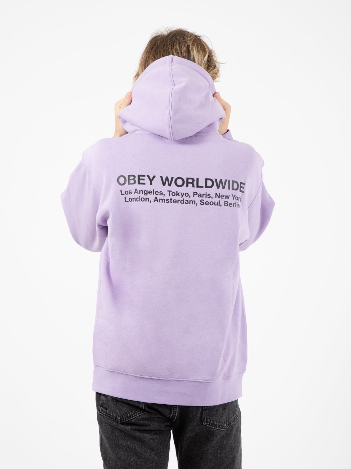 Felpa Worldwide cities premium hooded fleece digital lavender