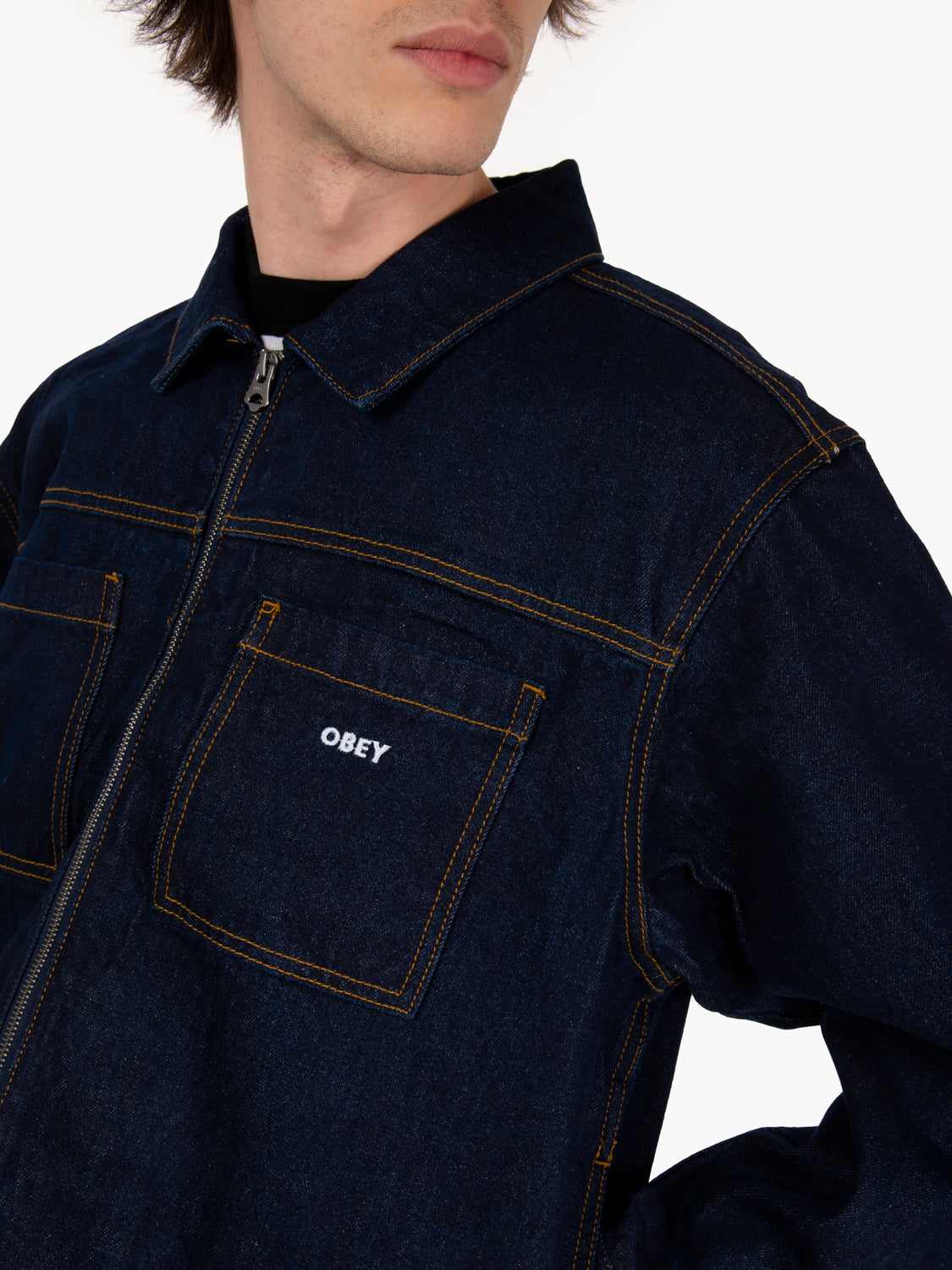 Icon hardwork zip up jacket rinse indigo