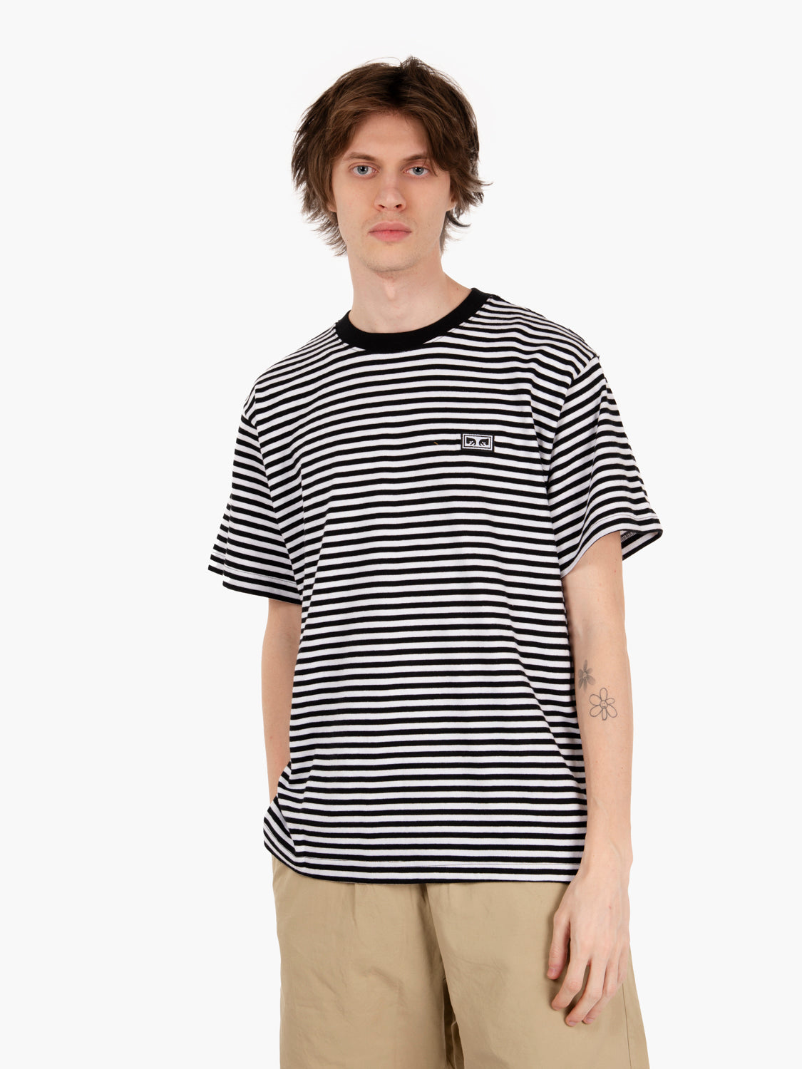 T-shirt established works eyes stripes tee black