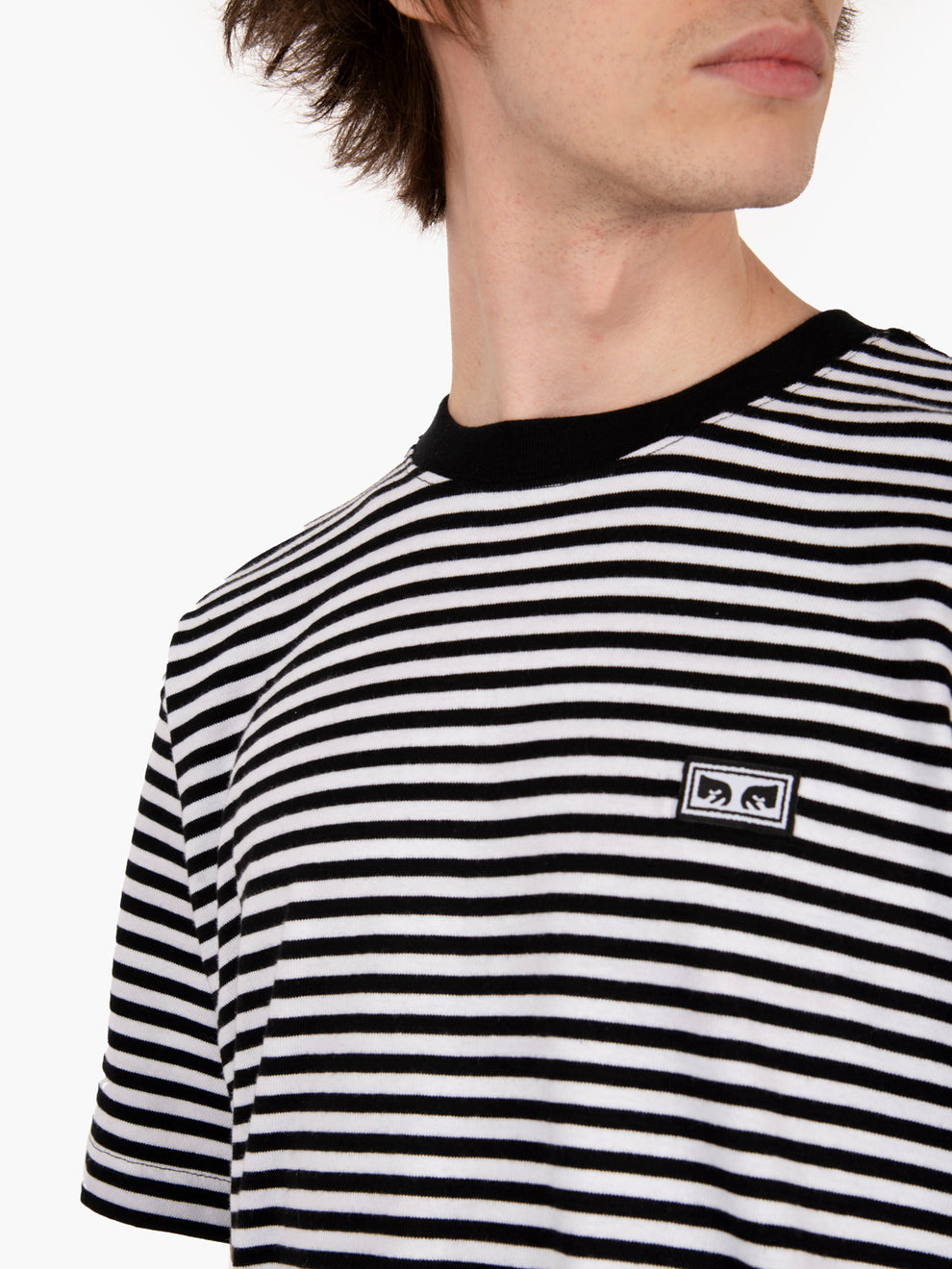 T-shirt established works eyes stripes tee black