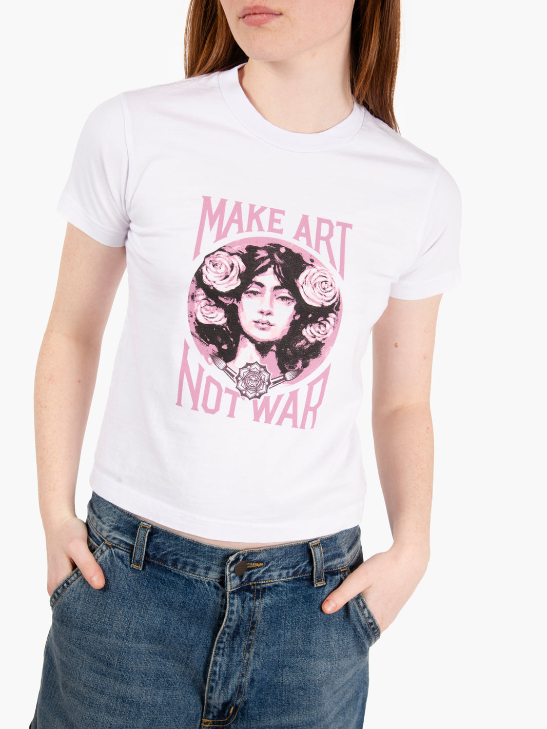 "Make art not war" white t-shirt