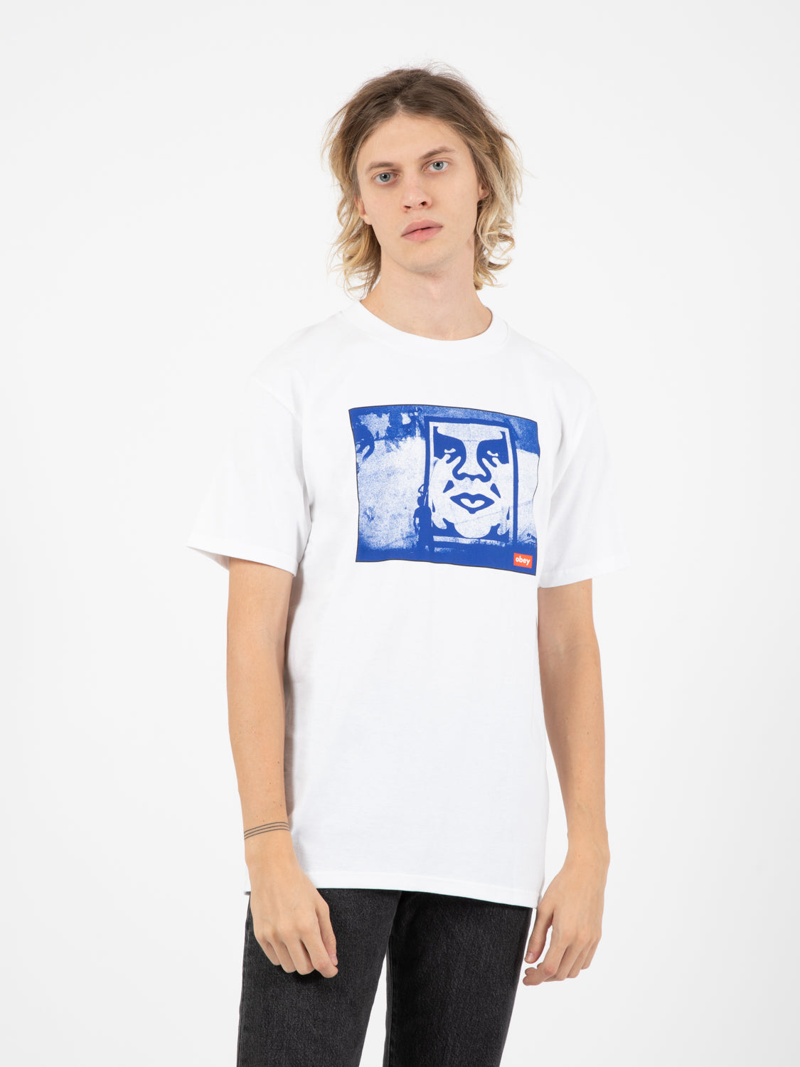 Obey T-Shirt New York classic photo tee white blue STIMM