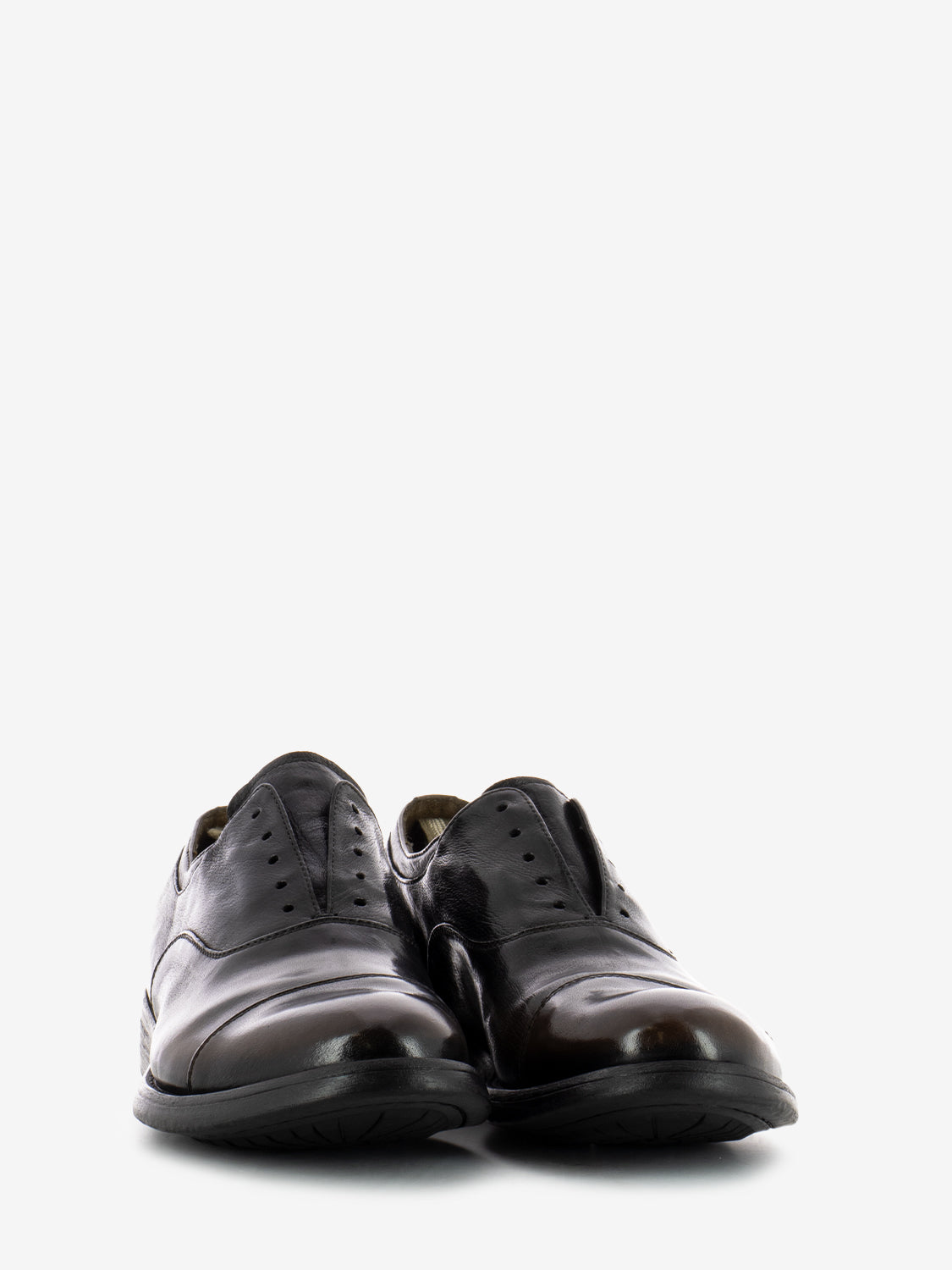 Derby without laces in brown shiny leather