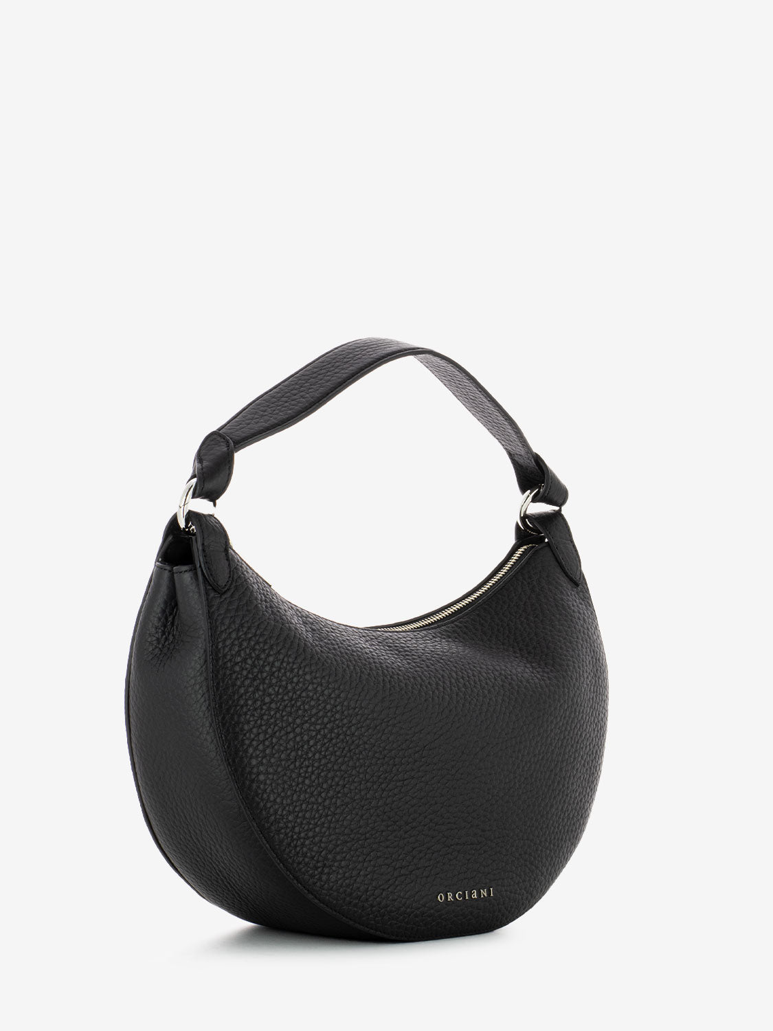 Borsa a spalla in pelle martellata nera