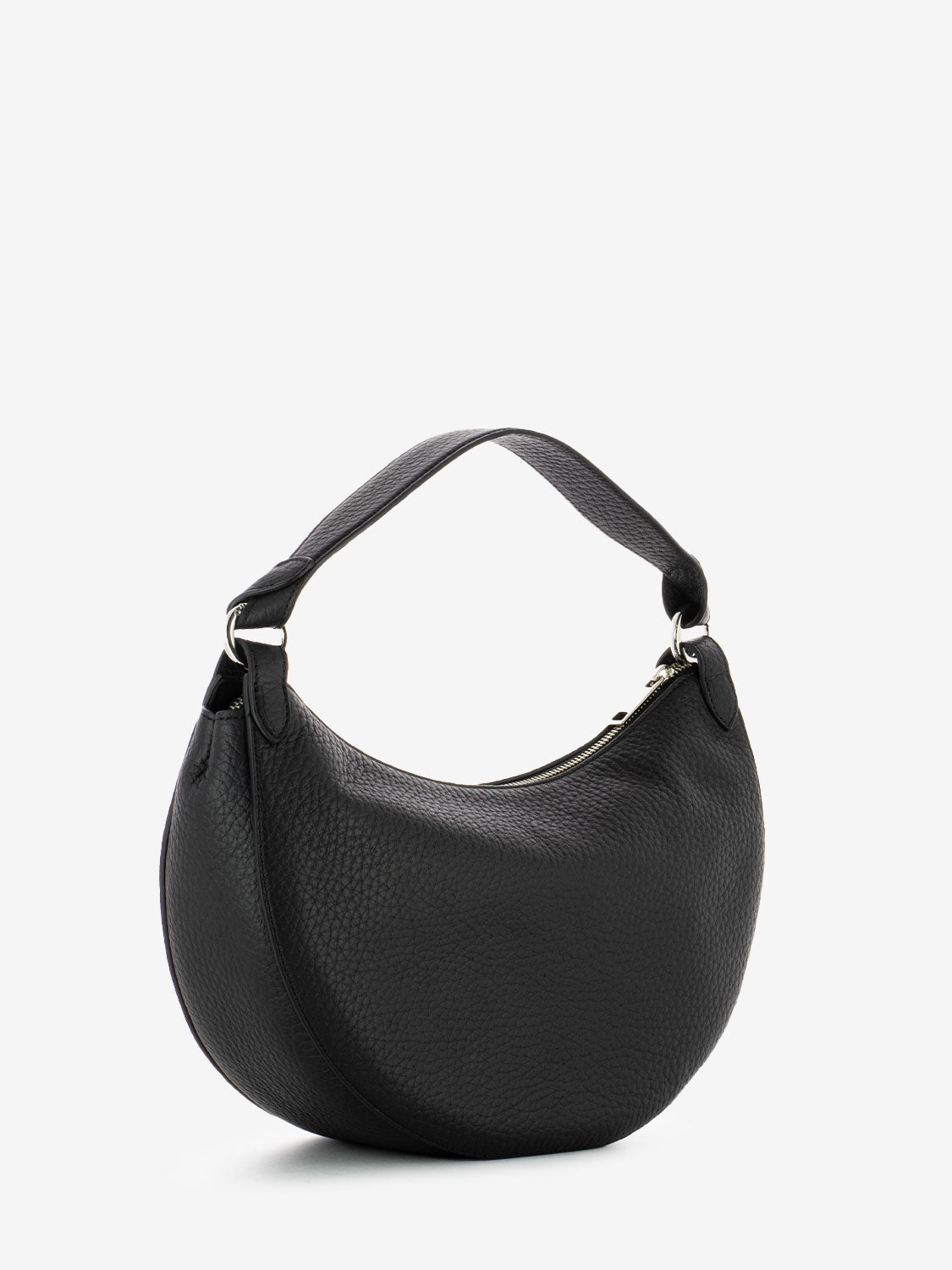 Borsa a spalla in pelle martellata nera
