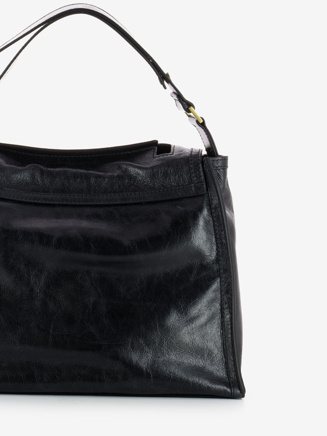 Borsa media in pelle a mano notturno nero