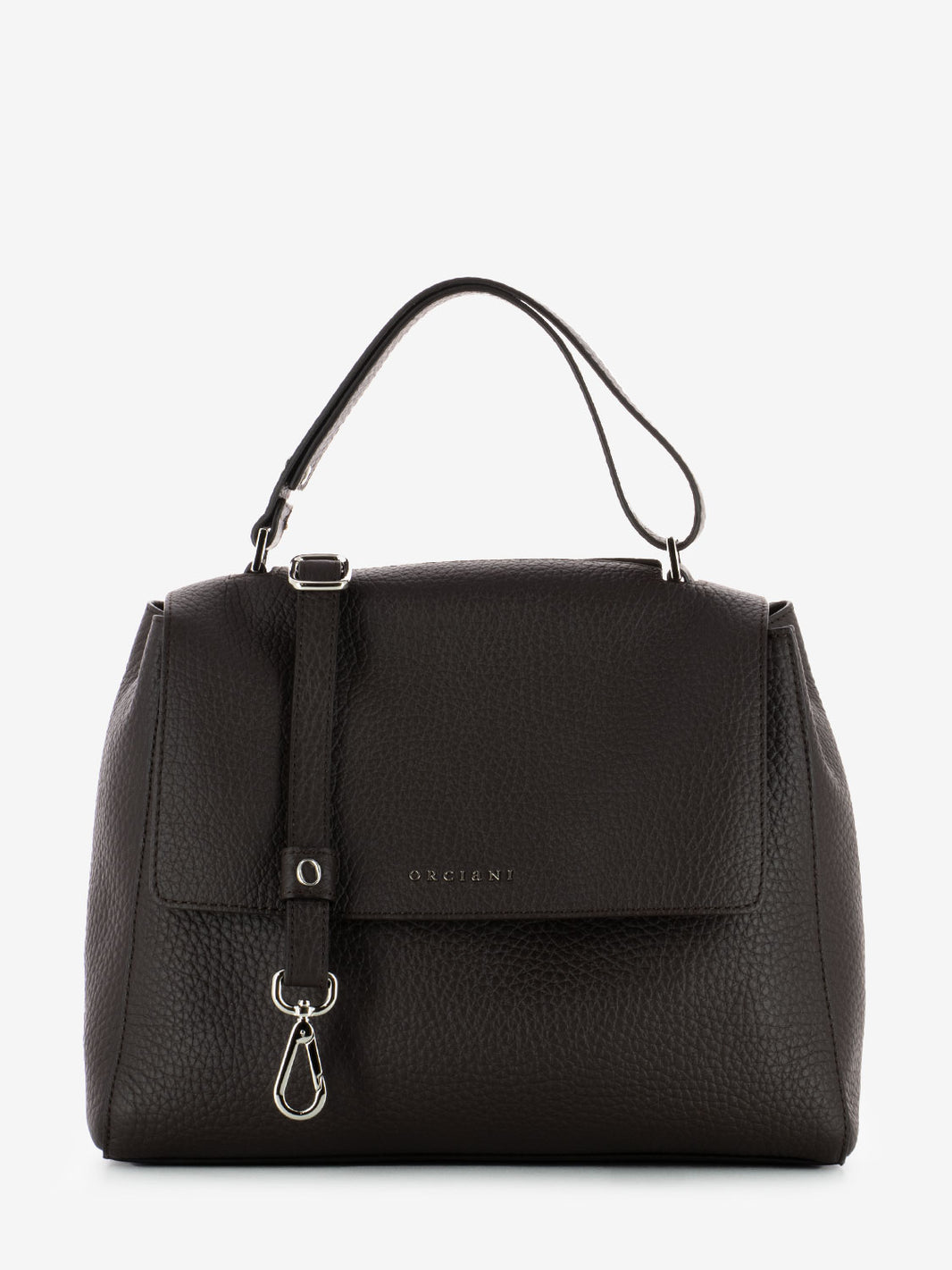 Medium bag in hammered leather dark brown