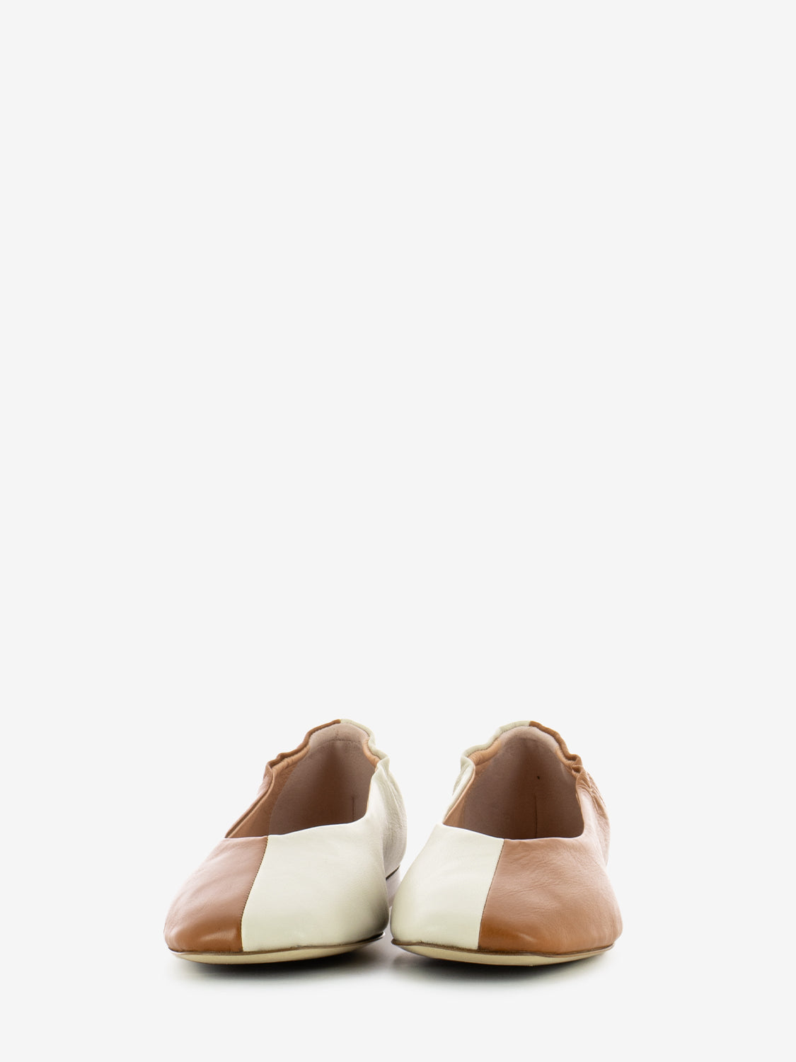 Ballerina punta squadrata nappa cuoio / crudo