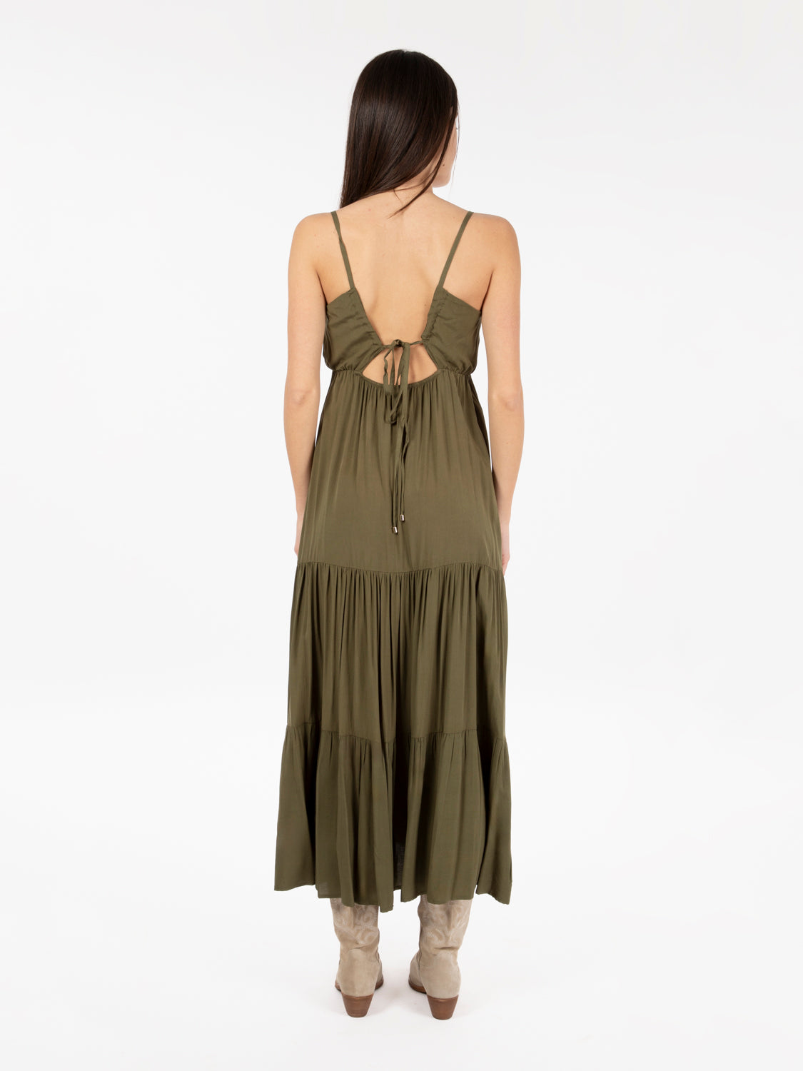 Abito lungo con balze militare