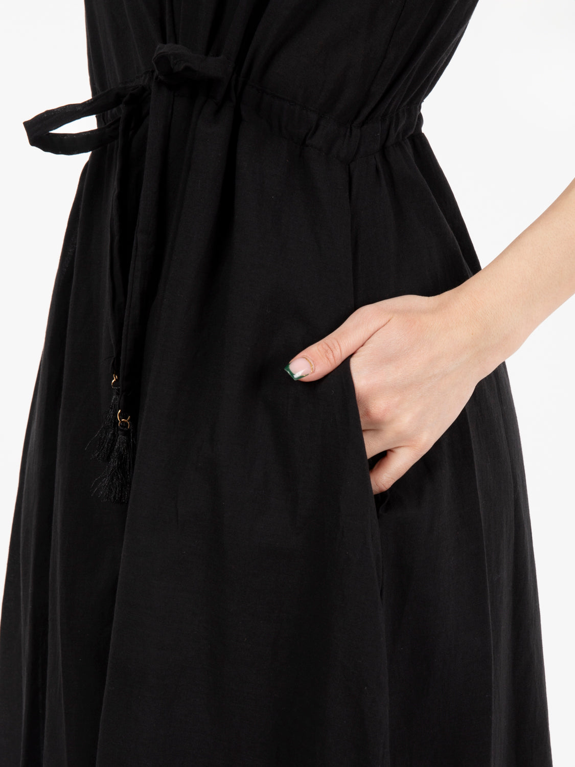 Black/Camel Cotton Midi Dress