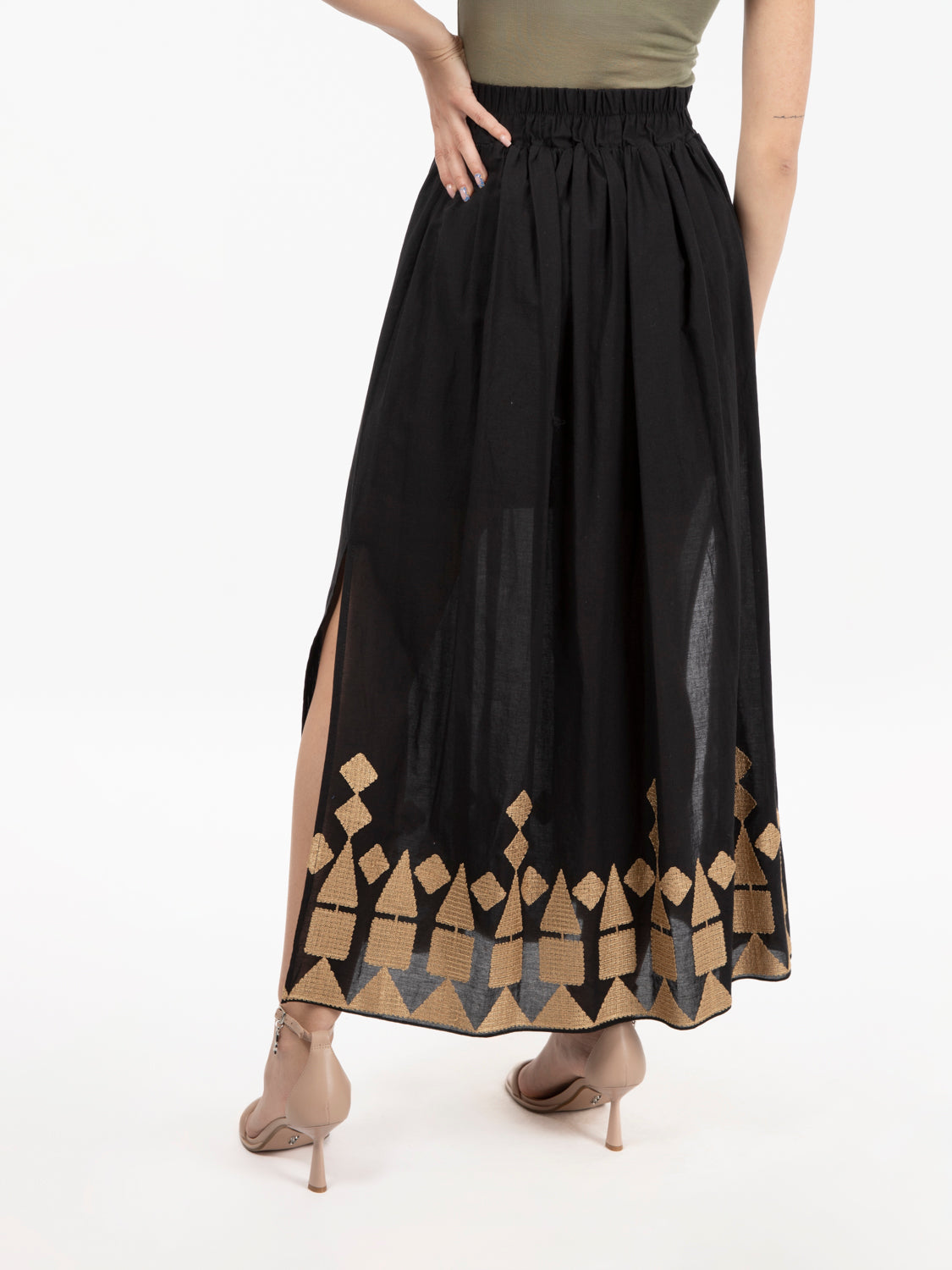 Black/Camel Cotton Midi Skirt
