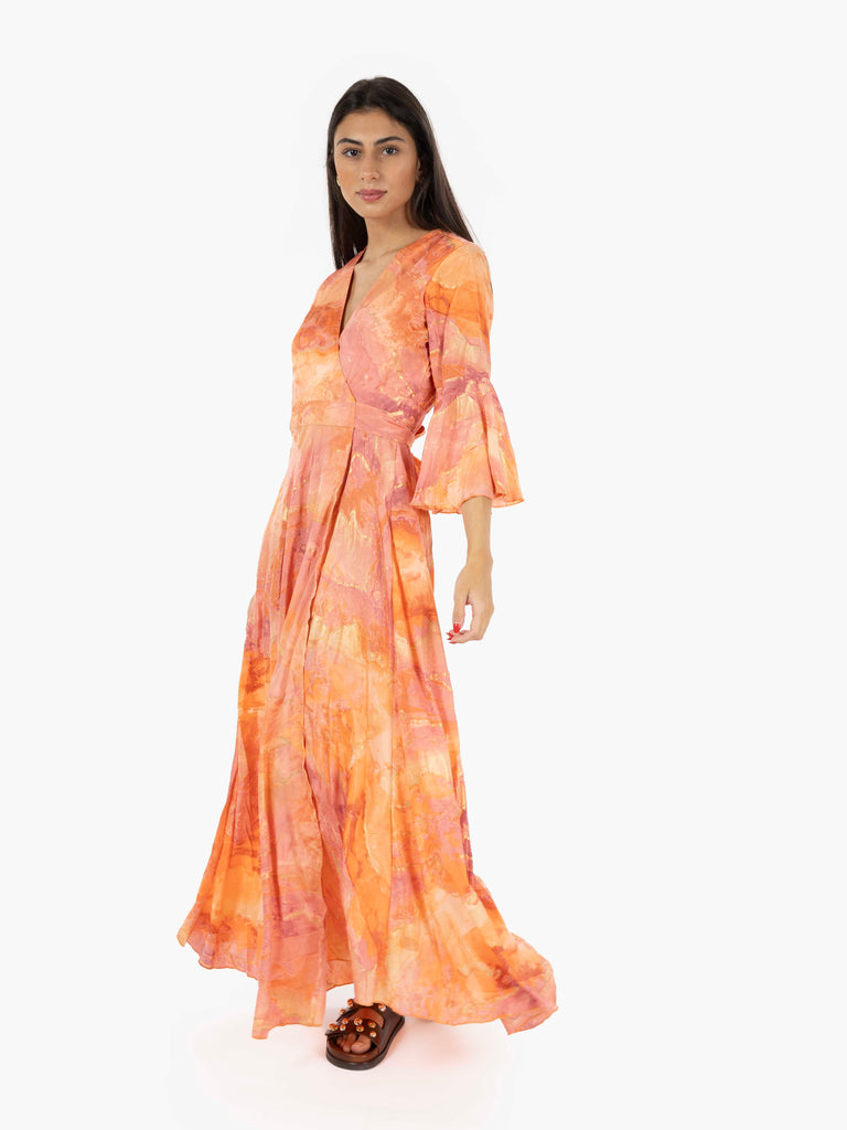 PAHIESA - Abito lungo manica 3/4 stampa arancio