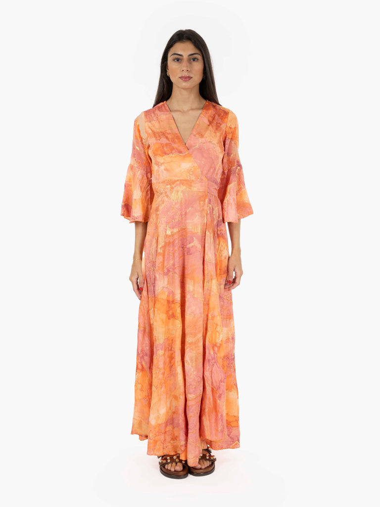 PAHIESA - Abito lungo manica 3/4 stampa arancio