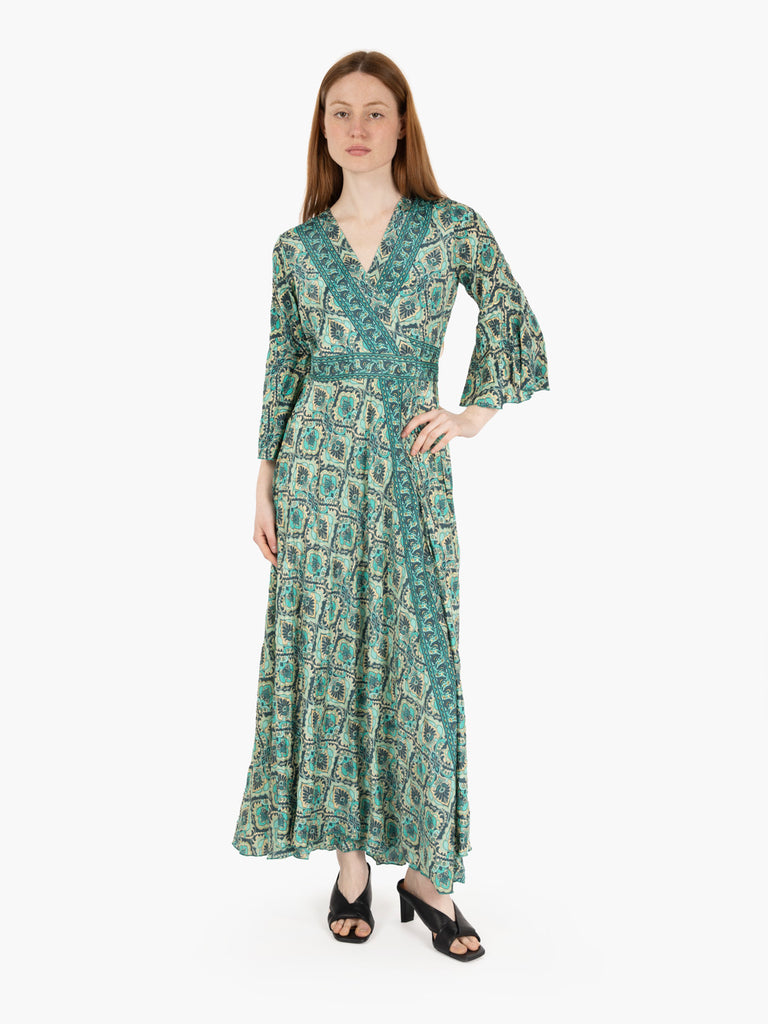 PAHIESA - Abito lungo manica 3/4 stampa verde