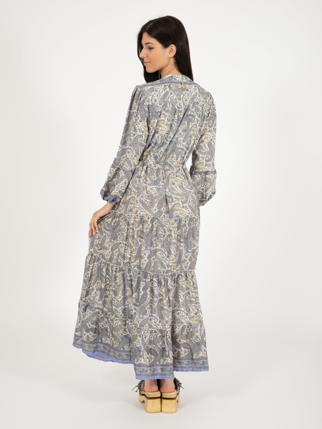 Abito lungo seta stampa paisley multicolor