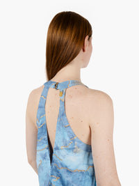 Long flared dress light blue / gold