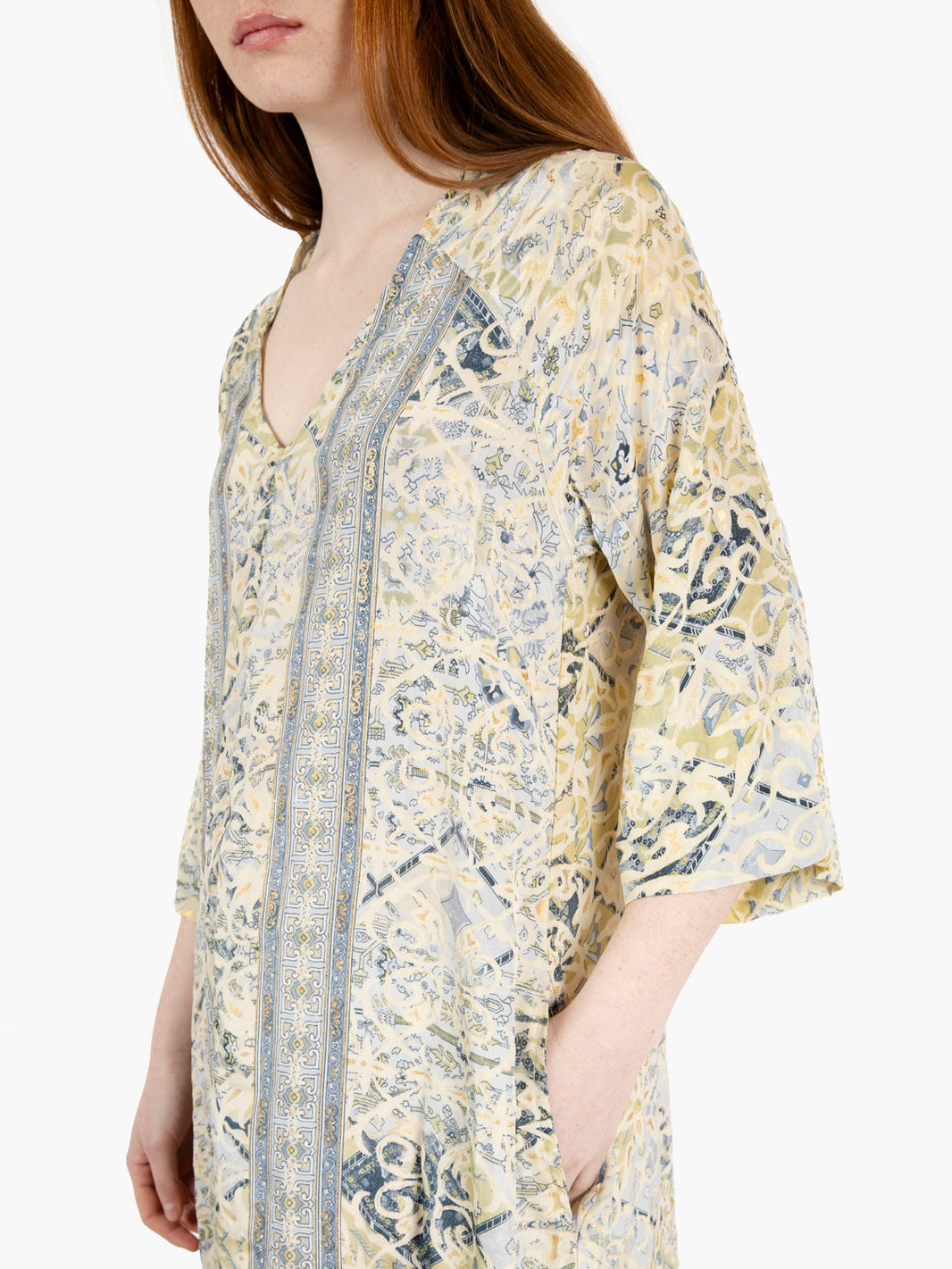 Long tunic dress light blue / gold