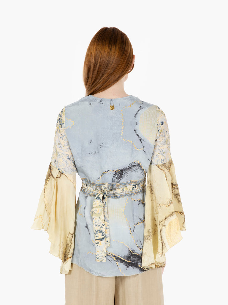 PAHIESA - Camicia con manica svasata azzurro / oro