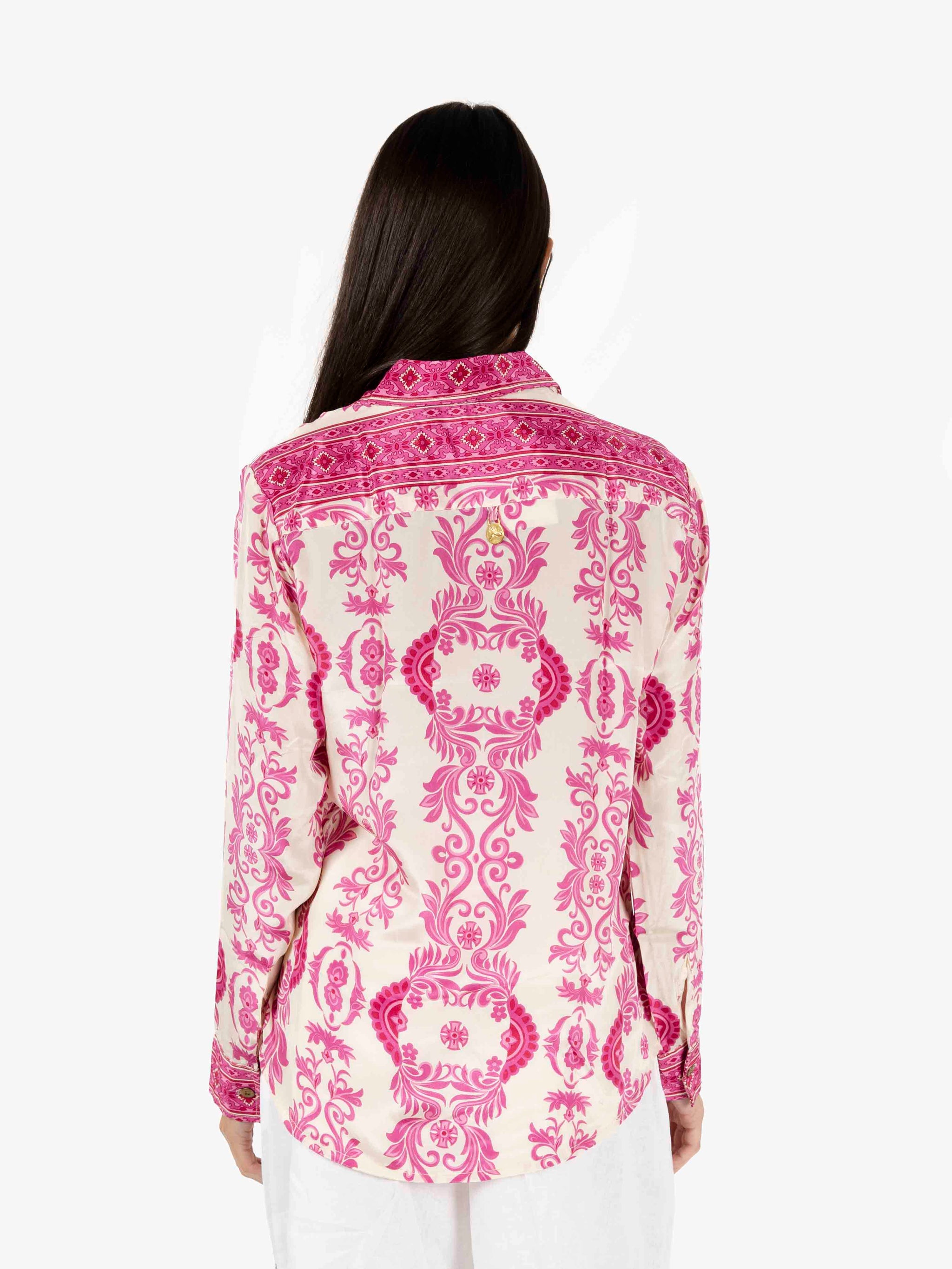 Silk shirt with fuchsia mix print