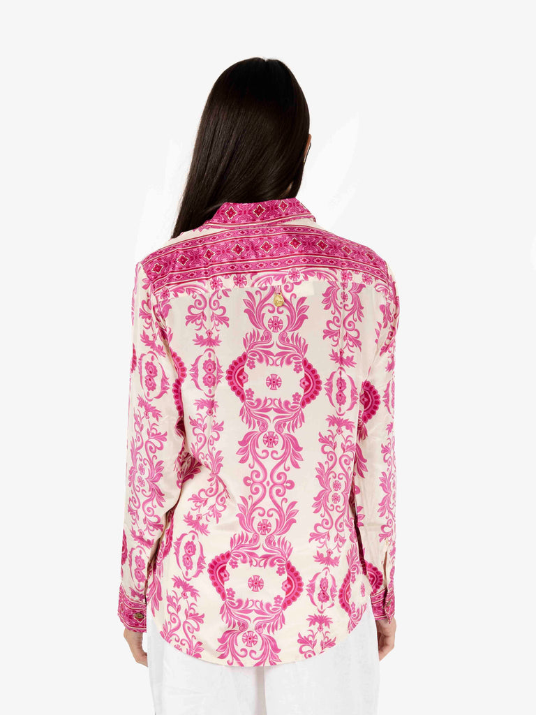 PAHIESA - Camicia in seta stampa mix fuxia