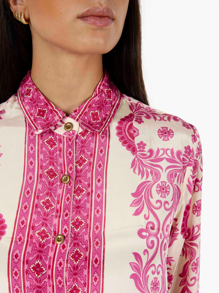 PAHIESA - Camicia in seta stampa mix fuxia